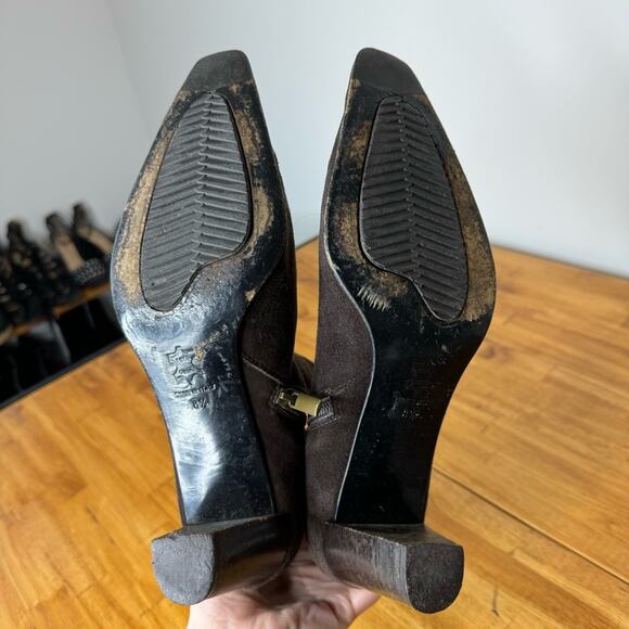 Aquatalia Dark Brown Suede Leather Side Zip Heeled Boots Size 8.5 - Picture 6 of 7